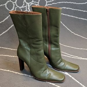 Diba Leather Midcalf Boots 8.5 Olive Green